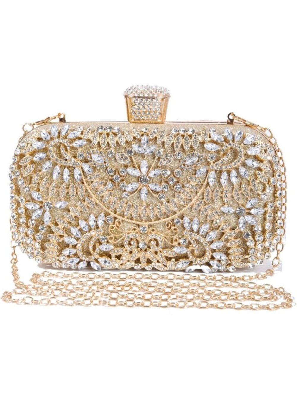 Women's Golden Rhinestone Chain Crossbody Tote Handbag Evening Bag